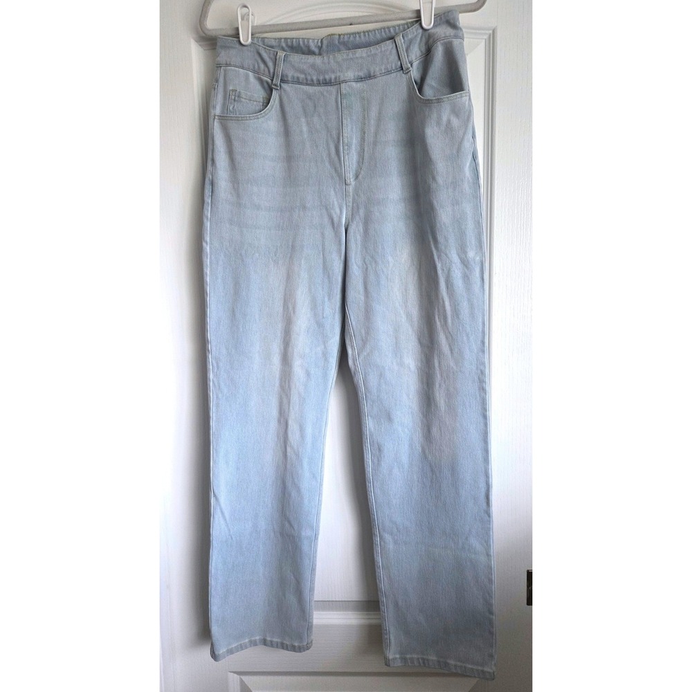 Halara Light Wash High Waisted Pull On Straight Leg Denim Jeans Blue Sz L